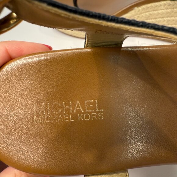 Michael Kors Laney Saffiano Leather Espadrille Wedge Sandal, Black Size 7M - Picture 7 of 9